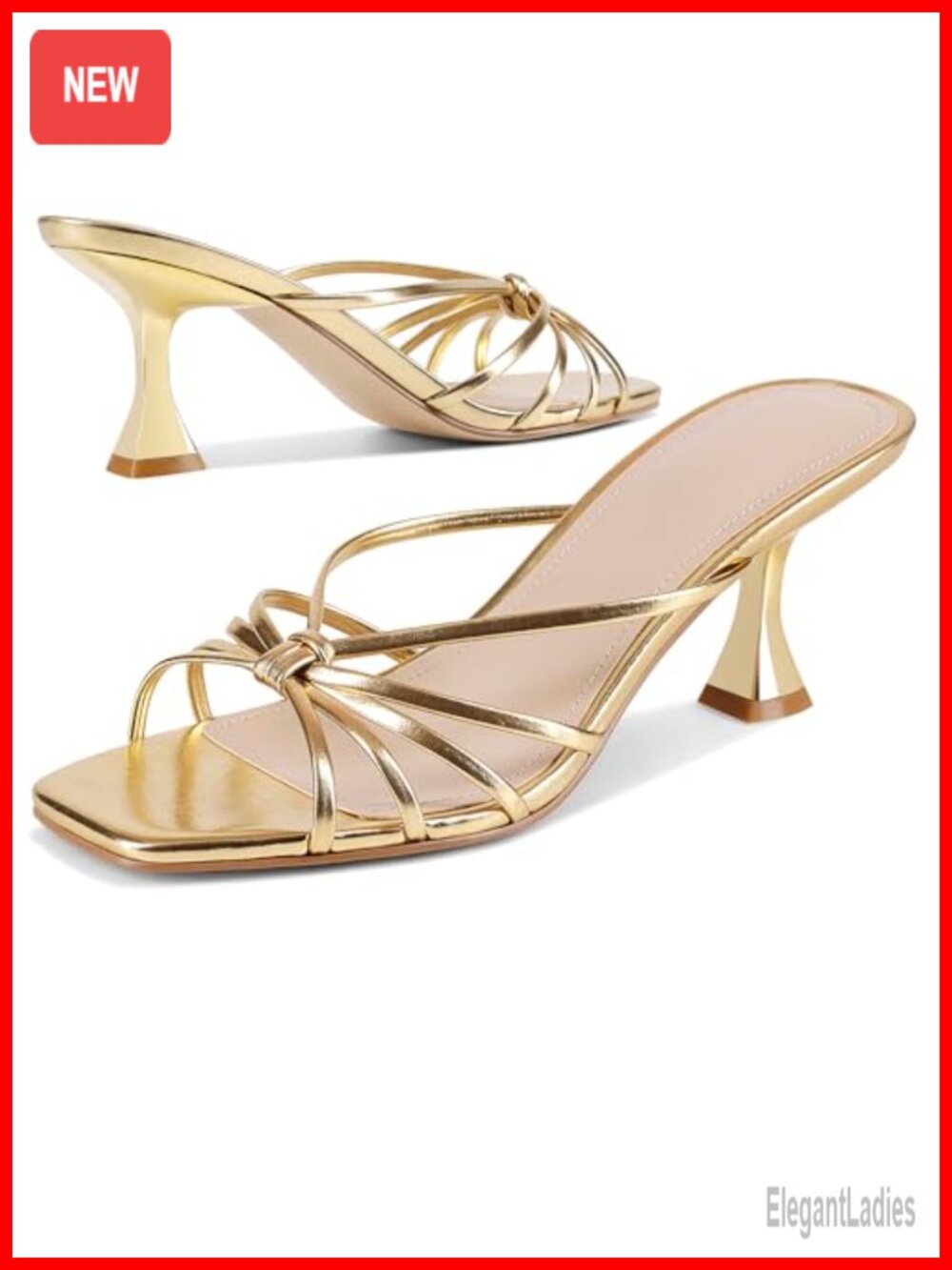 Kitten Heels Strappy Square Open Toe Faux Leather Dress Sandals